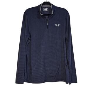 Under Armour Coldgear Blue Grey Striped 1/4 zip pullover sz Large Loose